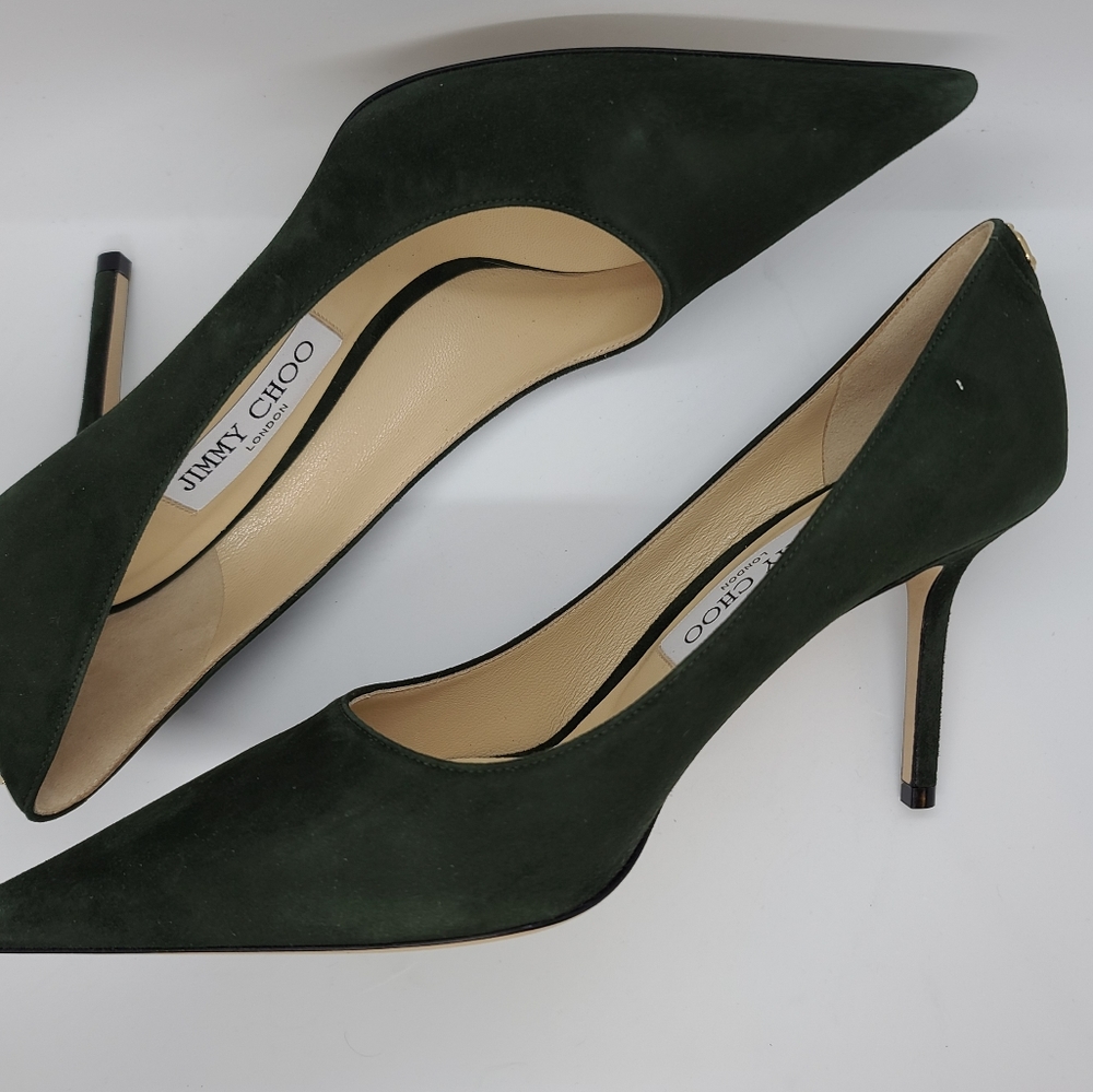 Jimmy Choo Love 85mm Moss Green Suede Pump sz 38.5